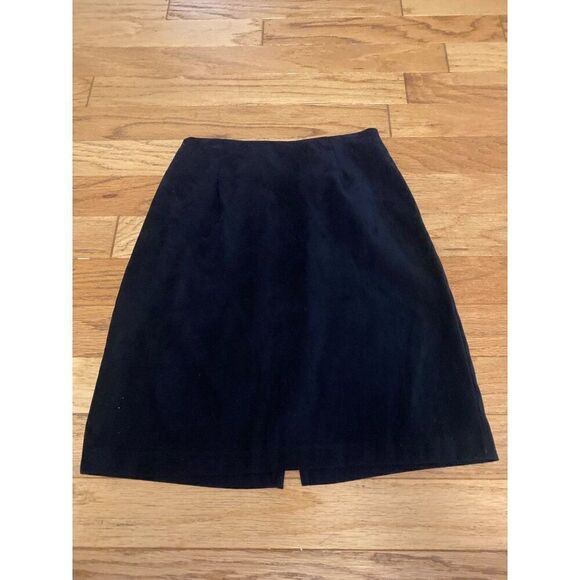 Clio Petites women's vintage black suede side zip back slit short skirt size 6 - Picture 1 of 8